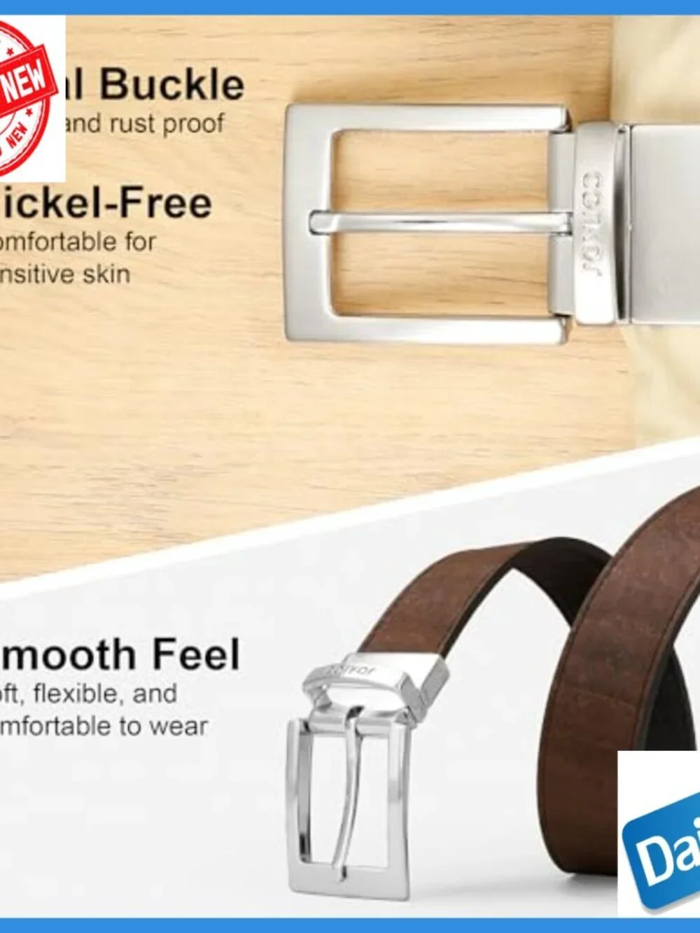 Reversible Vegan Cork Dress Belt Adjustable 1.37 Inch Wide Men's